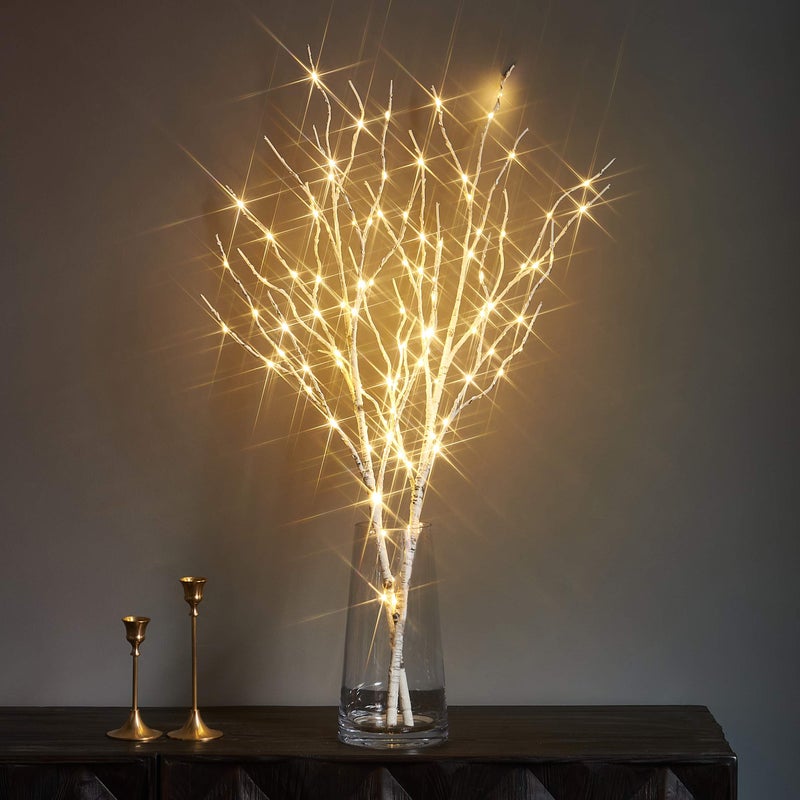 LITBLOOM Lighted White Twig Branches 32IN 100 LED with Timer Battery Operated, Artificial Tree Branch with Warm White Lights for Holiday Xmas Home Decoration Indoor Outdoor Decor - Image 1